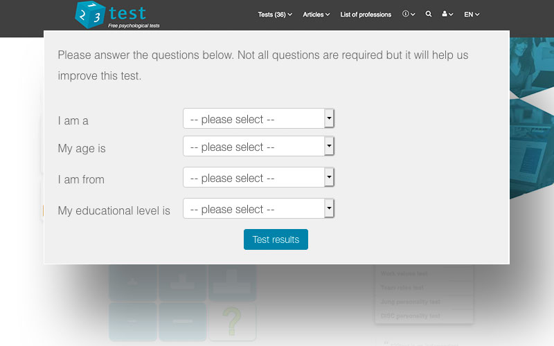 123test.com - free culture fair IQ test - questionnaire - IQexplained.com
